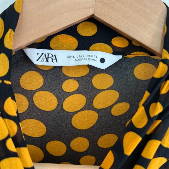 Zara Gold and Black Dot Sheer Bow Neck Blouse - Picture 6 of 6